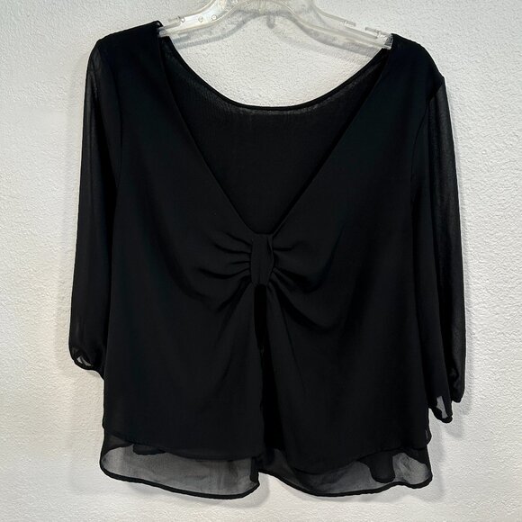 Jella C. Layered Black Top Keyhole V-Neck Back 3/4 Sleeve Made in USA Womens Med - Picture 1 of 8